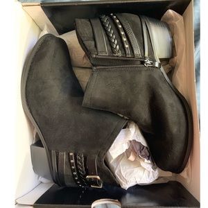 Black multi strap back booties